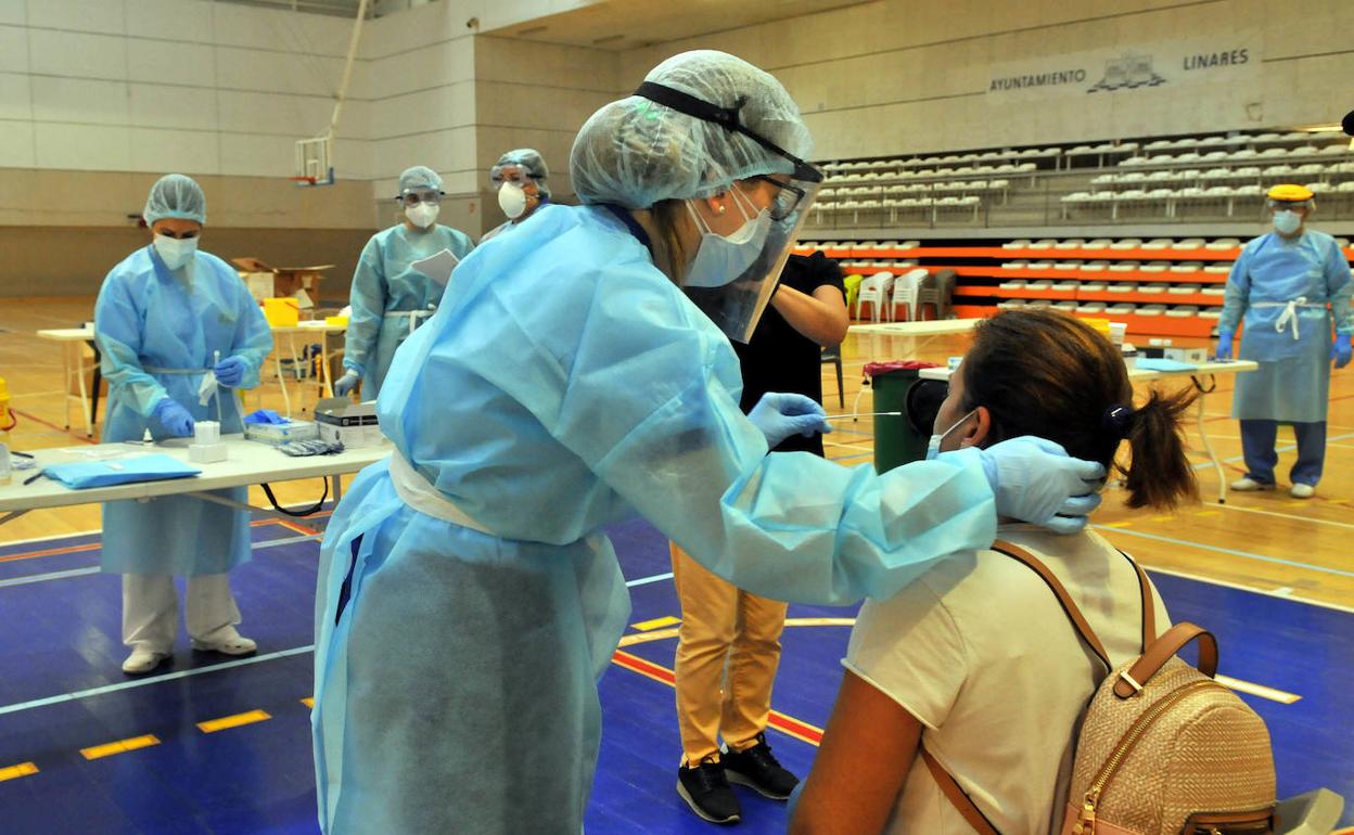 Realización de las pruebas rápidas en el cribado masivo de Linares. 