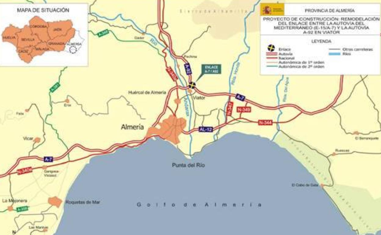 Mapa de situación del enlace entre la A-7 y la A-92 en Viator. 