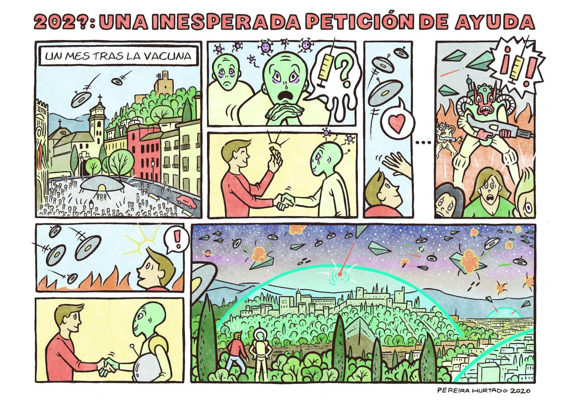 Tira realizada por Pablo Pereira para ilustrar las distopías de Granada. 
