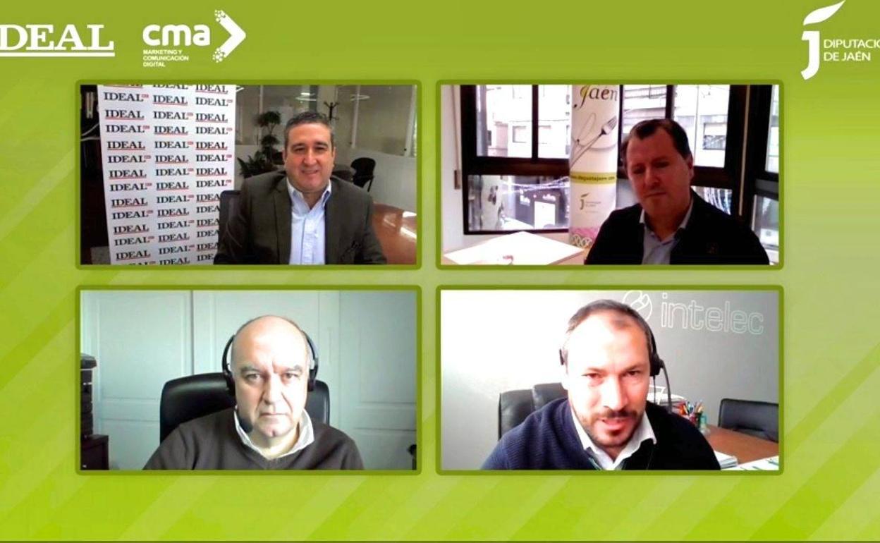 Participantes en el webinar, arriba, de izquierda a derecha, José Luis Adán, delegado de IDEALen Jaén, Pedro Bruno, Julio Terrados y Antonio Ruano. 