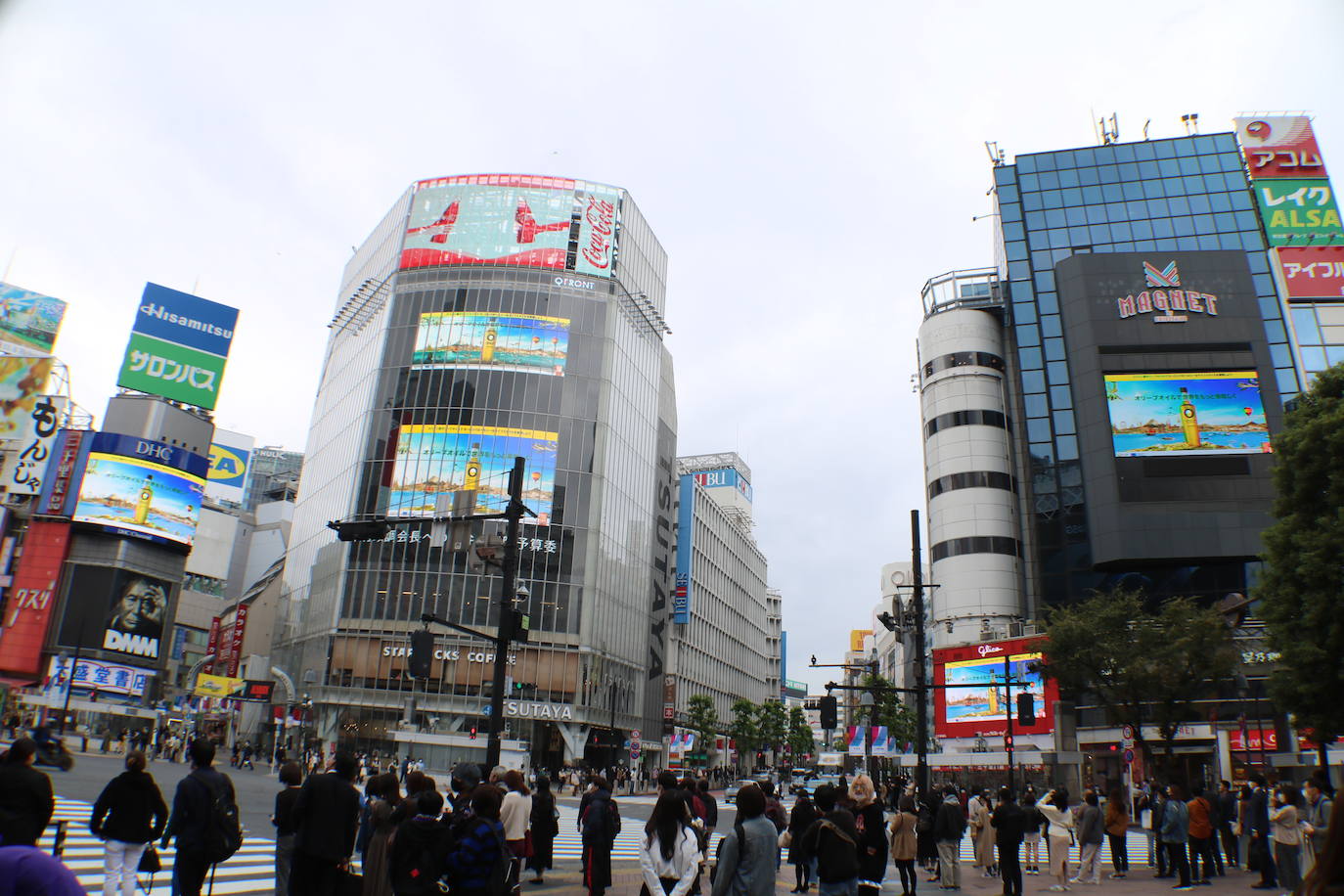 Promoción estos días del aceite de oliva en el famoso cruce de Shibuya, en Tokio (Japón). 