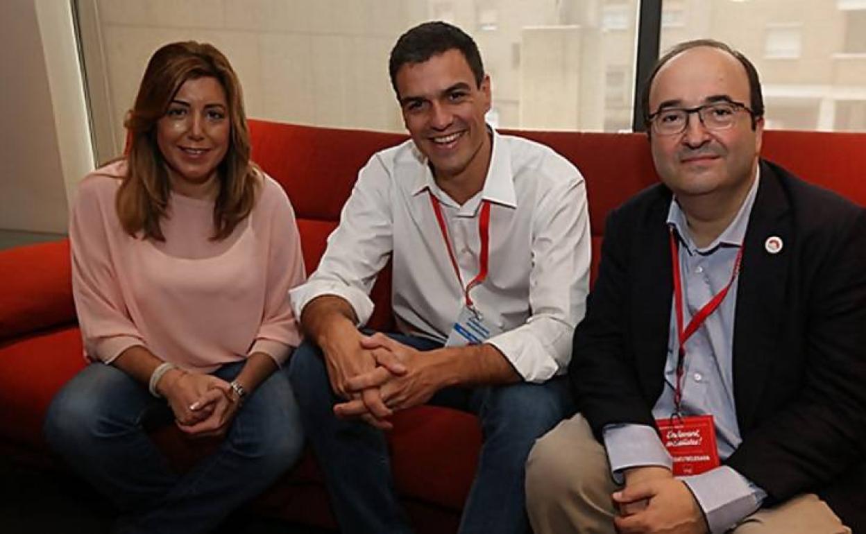 Susana Díaz, Pedro Sánchez y Miquel Iceta, en 2016. 