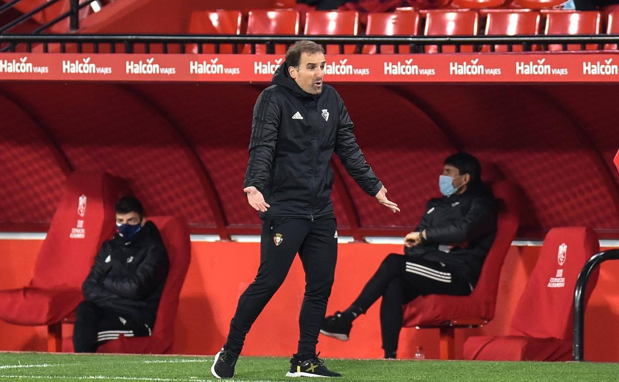 Jagoba Arrasate, durante el partido en Los Cármenes.