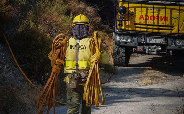 Bomberos foresales trabajando en Granada