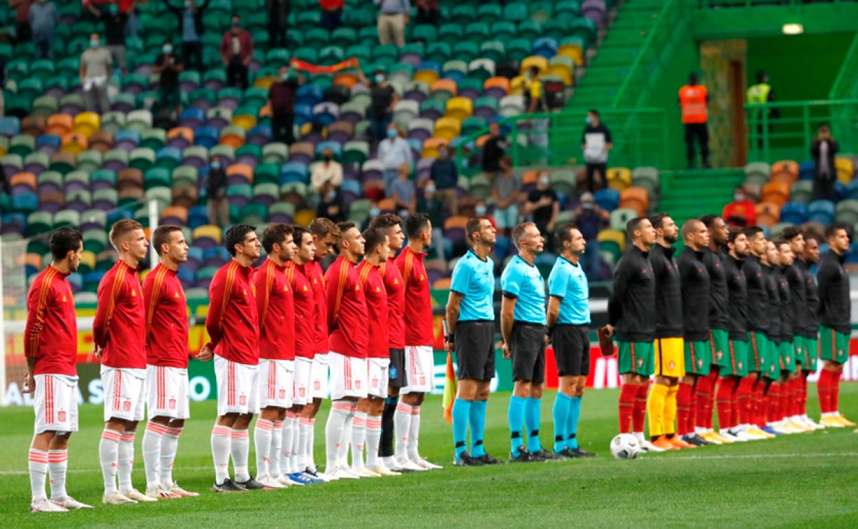 España y Portugal, en los prolegómenos de su últio partido amistoso celebrado en Lisboa. 