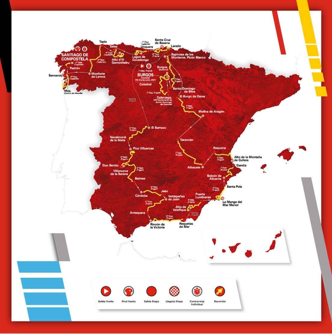 Mapa del recorrido que realizará la Vuelta Ciclista a España. 