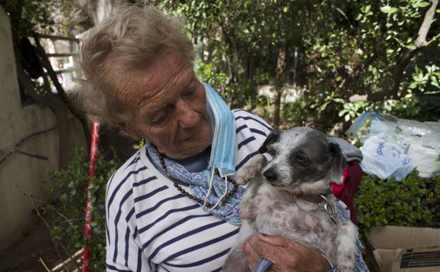 Imagen principal - Isabel y Mariano. Una de las cajas con las hojas recogidas. Y mantas tendidas, recién lavadas. 