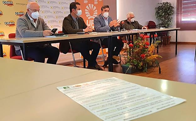 Representantes de las organizaciones agrarias y cooperativas hoy viernes en Jaén. 