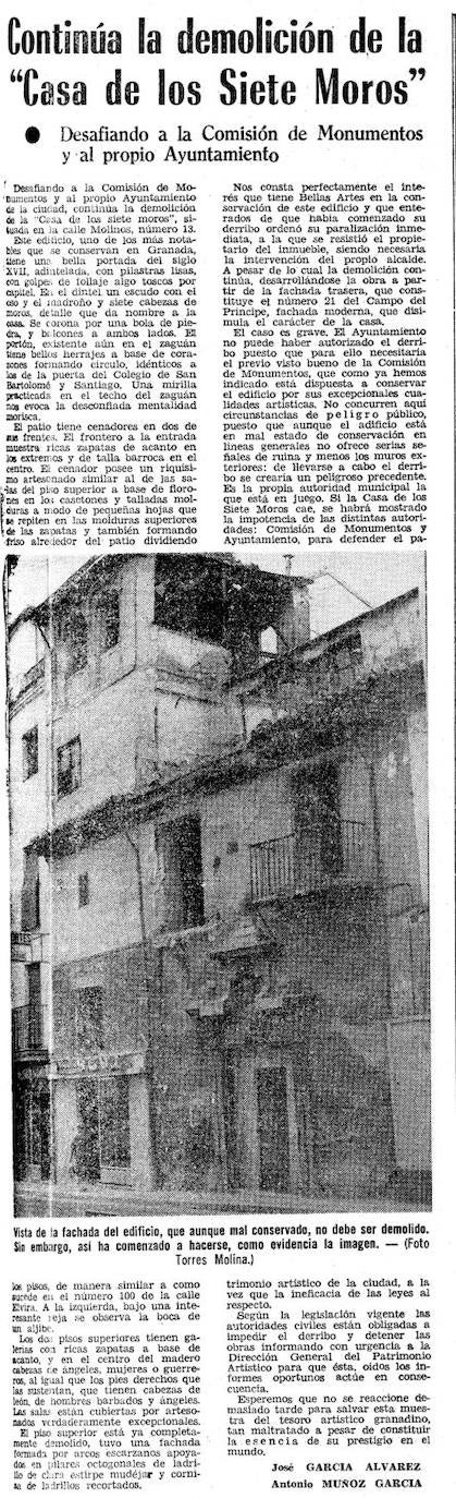 Información de la demolición de la Casa de los 7 moros