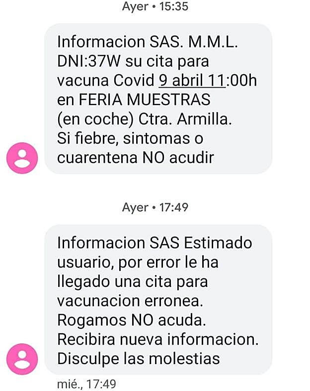 Mensajes enviados durante el miércoles a varios vecinos del Zaidín. 