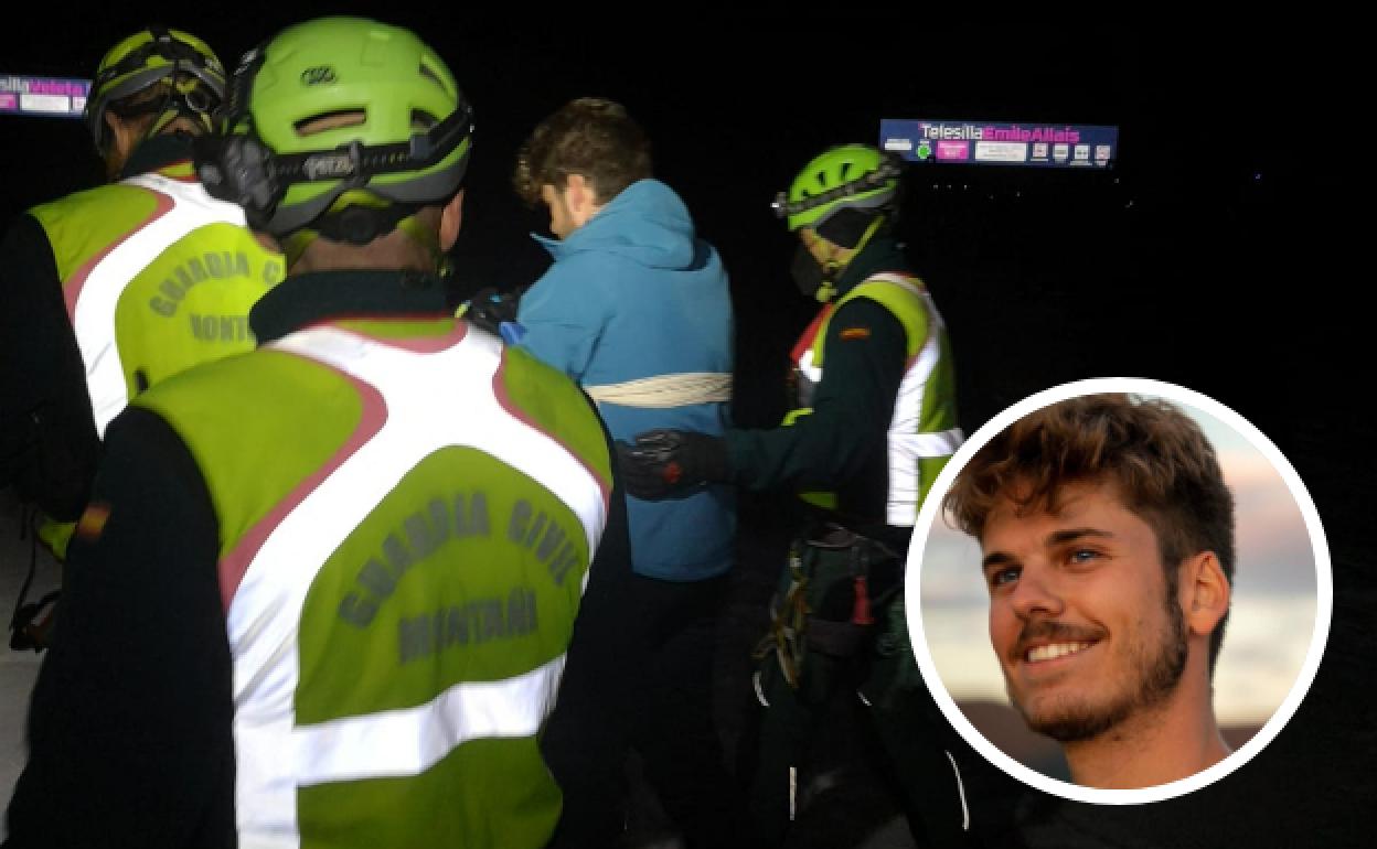 En la foto principal, el momento en el que los agentes rescataron a Javier. En la imagen pequeña, una imagen de archivo del joven.