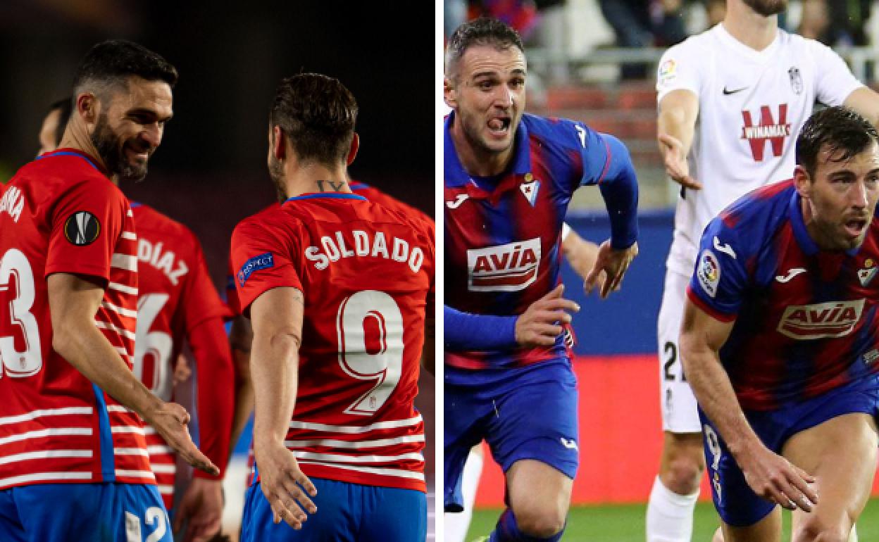 Jorge Molina y Roberto Soldado frente a Kike García y Sergi Enrich, dos delanteras veteranas. 