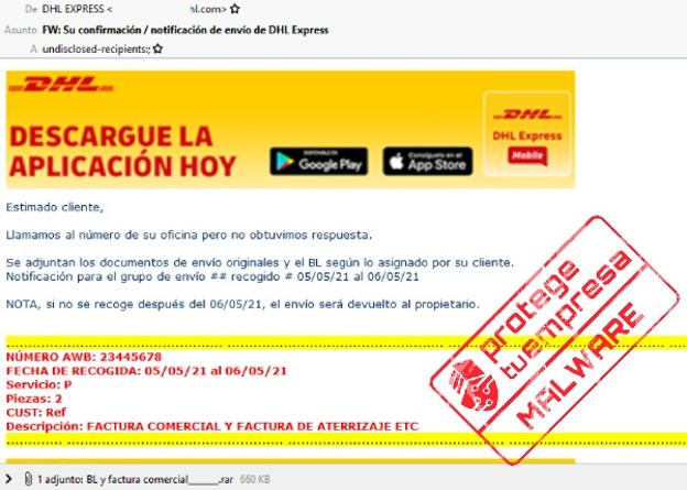 El correo fraudulento que suplanta a DHL