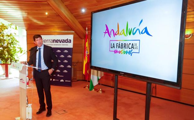 El vicepresidente Juan Marín durante la presentación de Fitur en Granada.