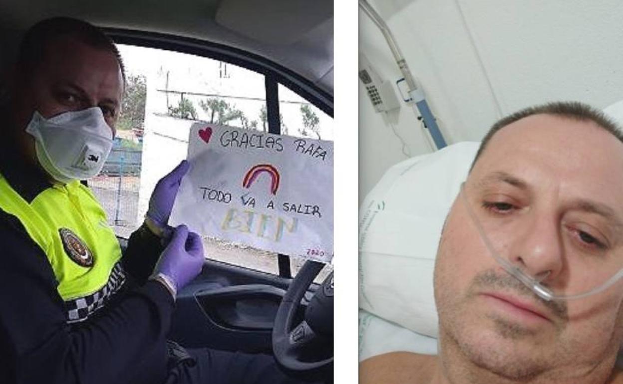 Rafael Ortega, de servicio, y durante su ingreso. 