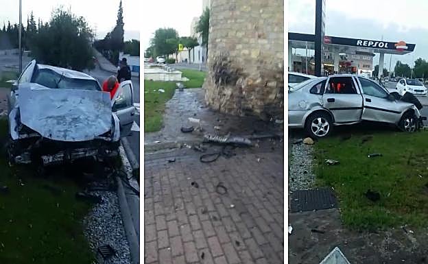 Un conductor herido tras salirse de la vía y estrellarse contra el torreón de Albolote