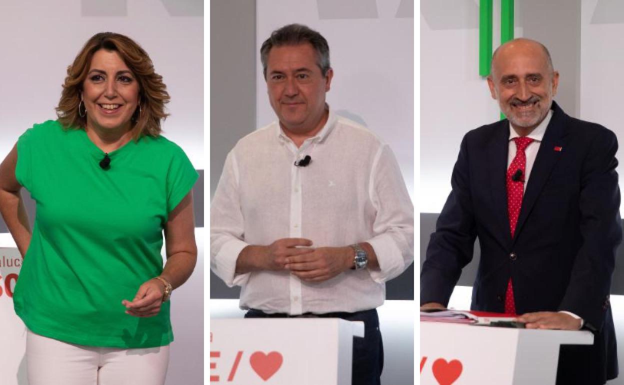 Susana Dïaz, Juan Espadas y Luis Ángel Hierro, antes de comenzar el debate.