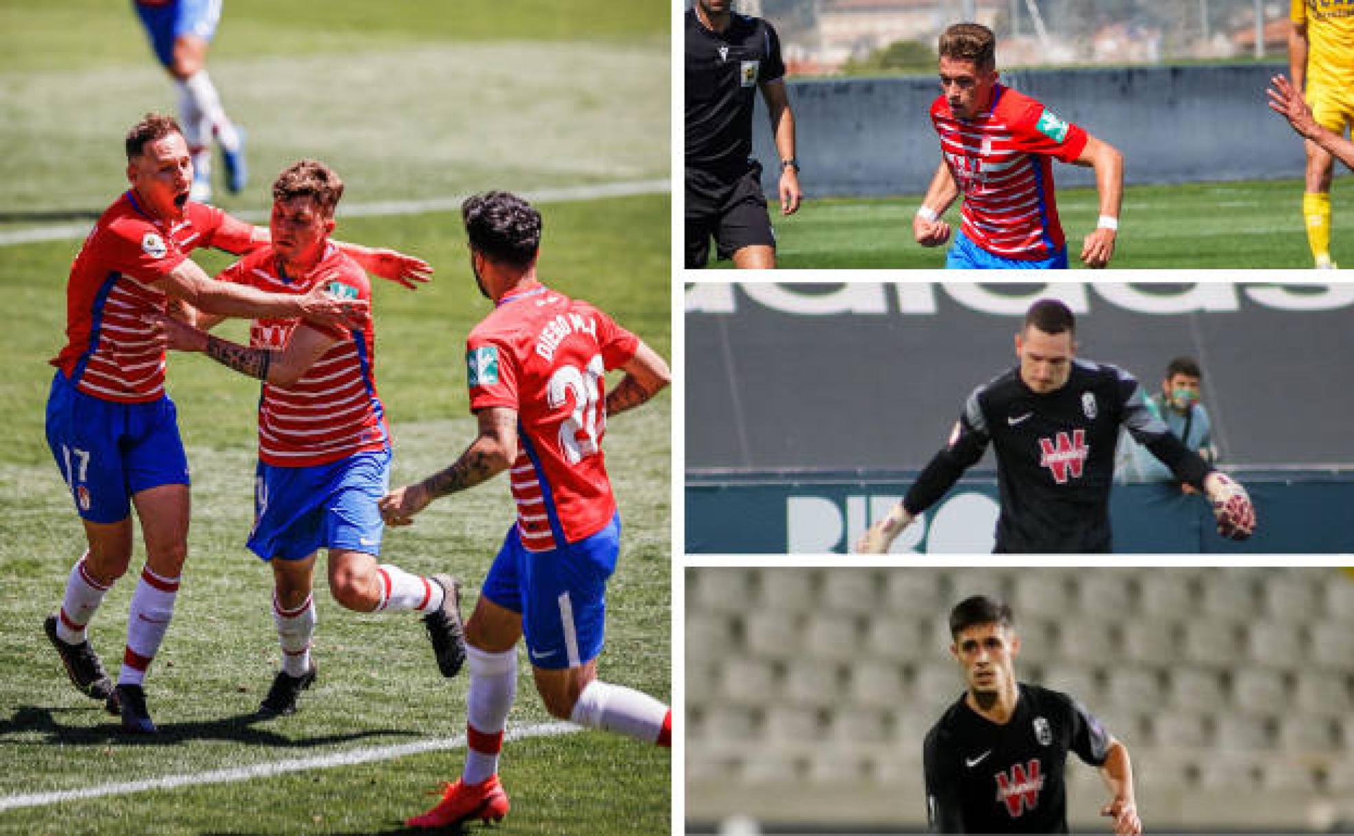 Aranda, abrazado en la imagen en grande, con Isma, Joao Costa y Pepe en las otras. 