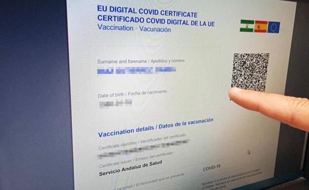 Certificado covid digital de la UE obtenido a través del SAS. 