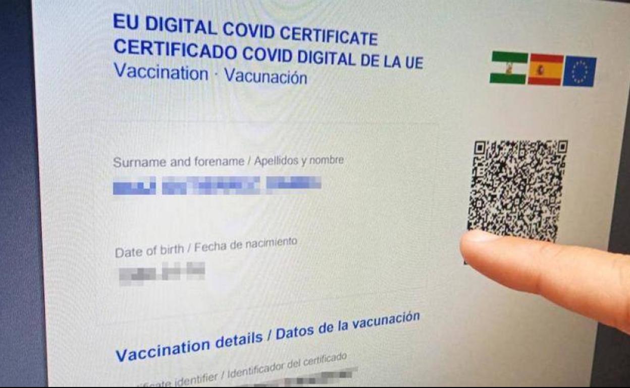 Certificado covid digital de la UE obtenido a través del SAS. 