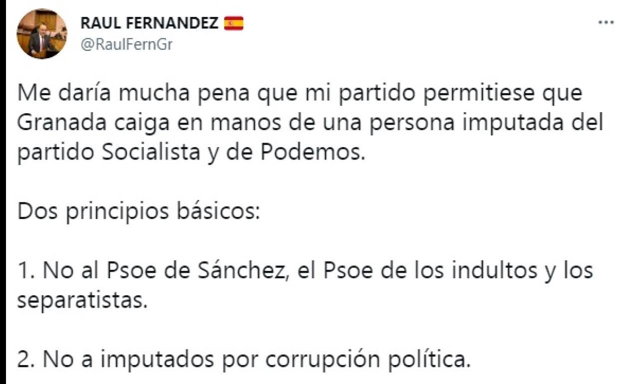 Tuit del Diputado andaluz de Ciudadanos, Raúl Fernández. 