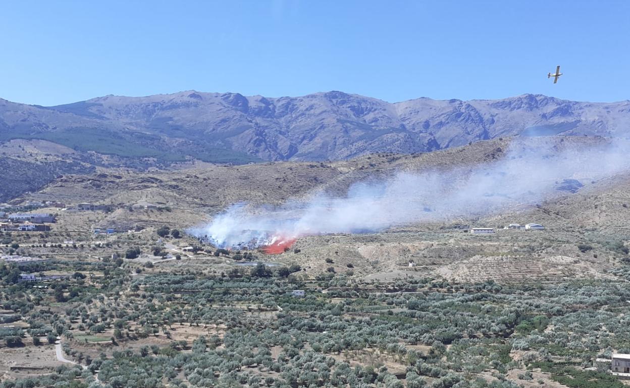 Incendio forestal declarado en Abrucena este domingo.
