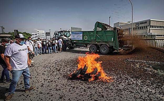 Protesta en favor del sector de la leche este lunes en Granada. 