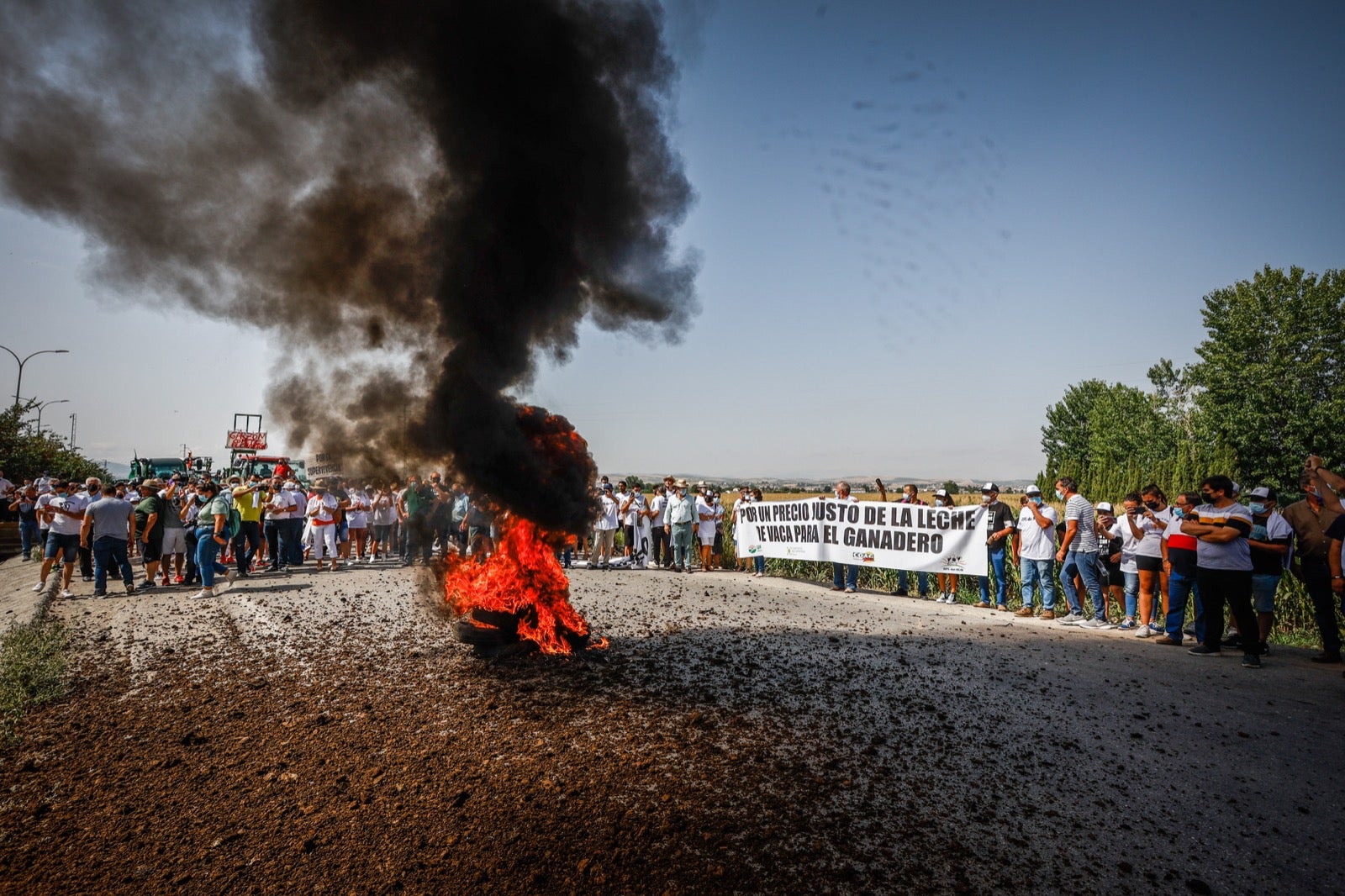 Medio millar de personas y 50 tractores apoyan a los productores por unos precios justos de la leche