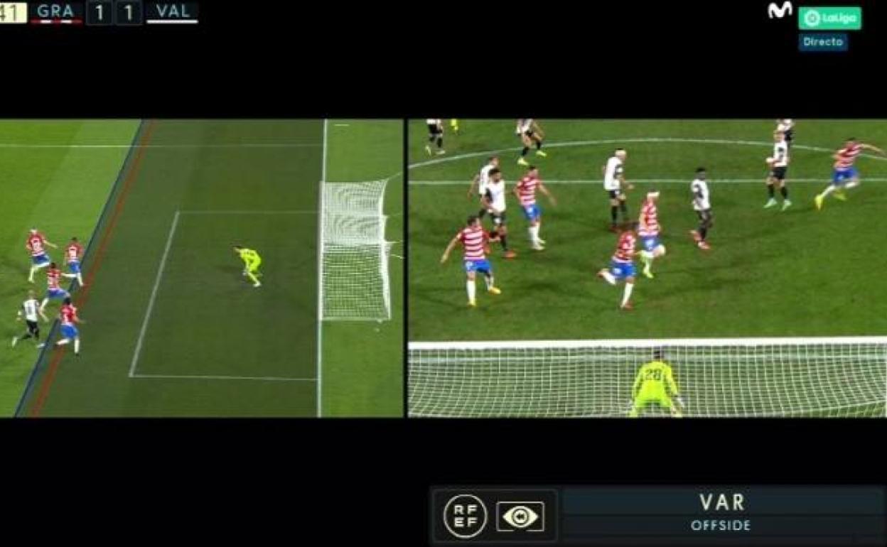 Imagen del VAR en la que se aprecia que Montoro parte ligeramente adelantado. 