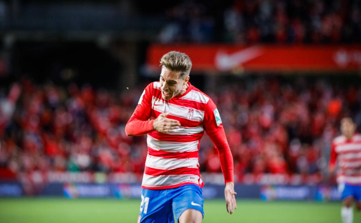 Rochina celebra el gol que, a la postre, le acabó dando la victoria al Granada. 