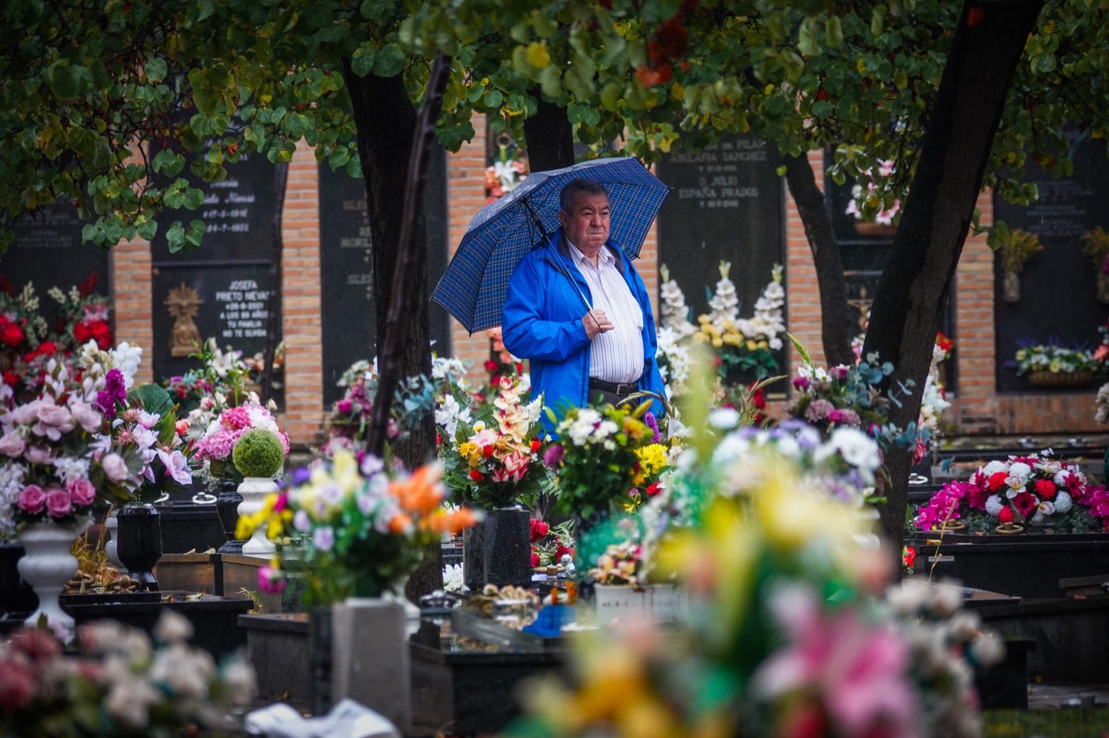 Los granadinos acuden al cementerio con flores en el día de Todos los Santos.
