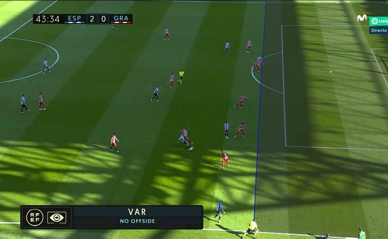 Imagen definitiva del VAR en el 2-0, en apretada posición pero justa al fin y al cabo. 