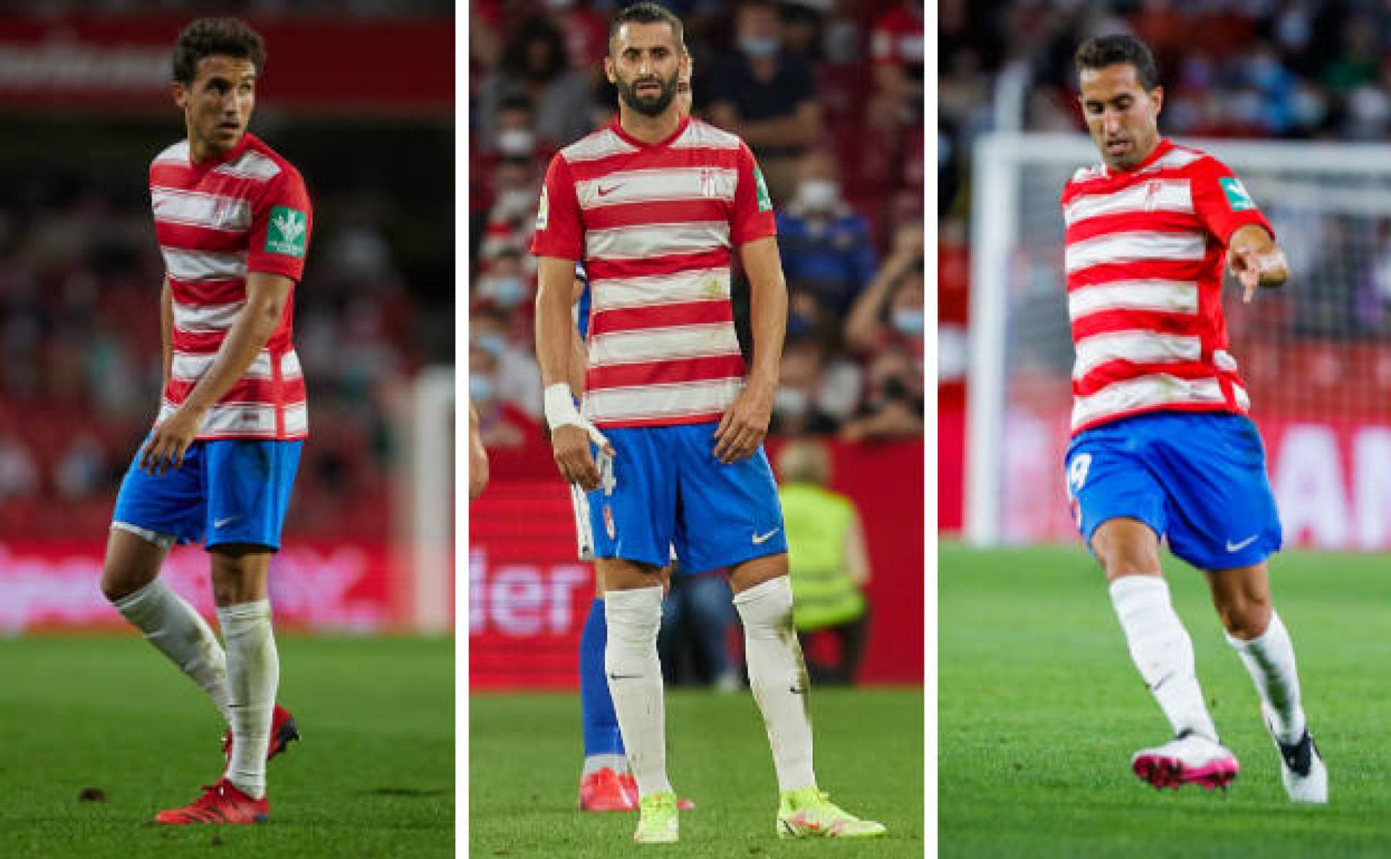 Luis Milla, Maxime Gonalons y Ángel Montoro, los tres tenores del Granada de Robert Moreno. 