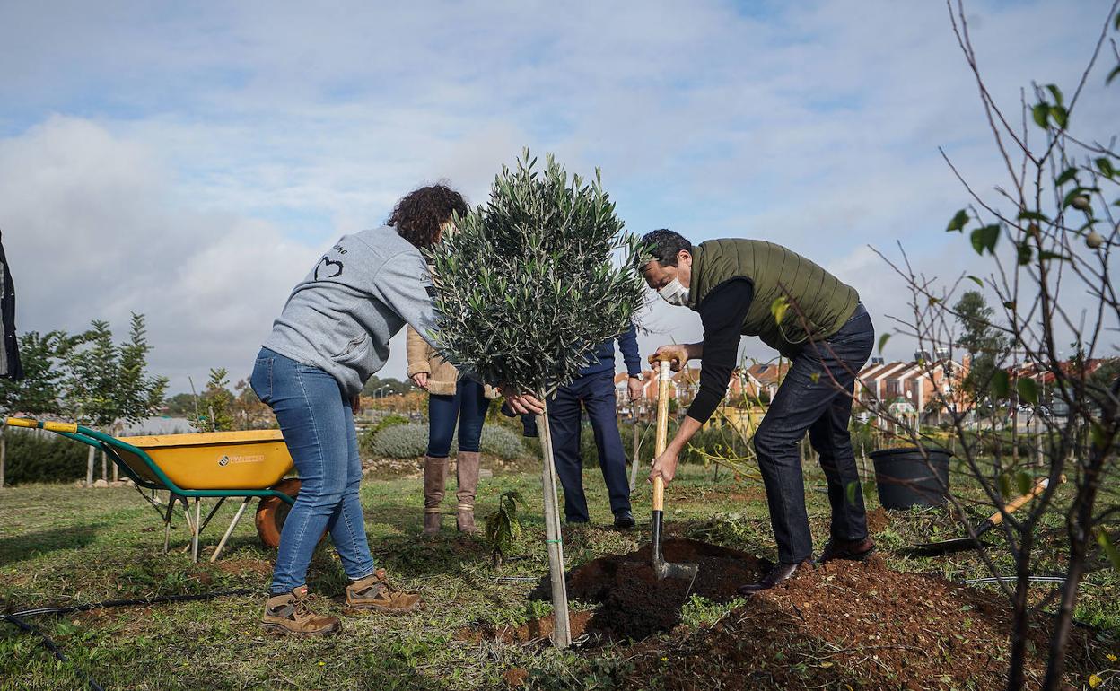 El presidente de la Junta de Andalucía, Juanma Moreno, durante su visita a Bioalverde, en Dos Hermanas.