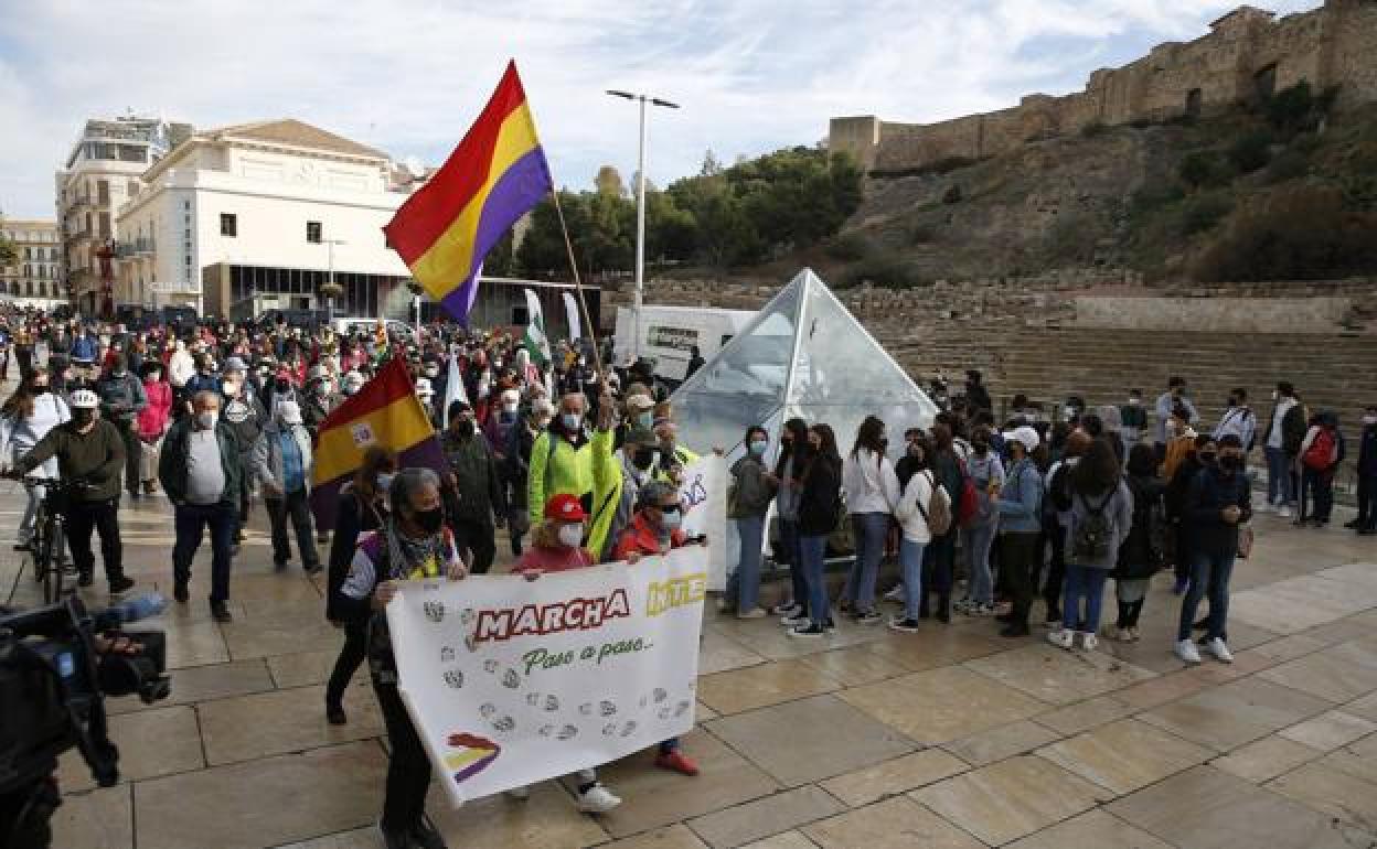 Los participantes en la marcha, en calle Alcazabilla de Málaga. 