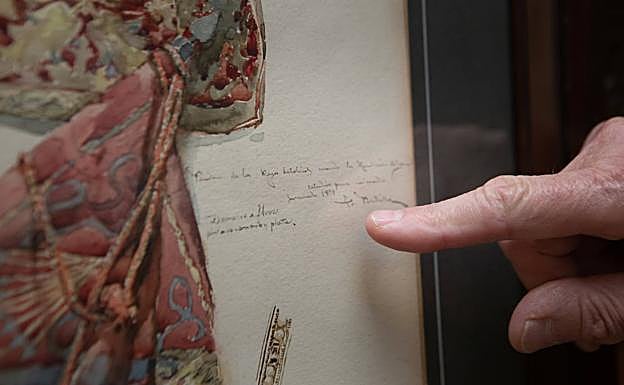 Indicaciones de Pradilla en la acuarela. 