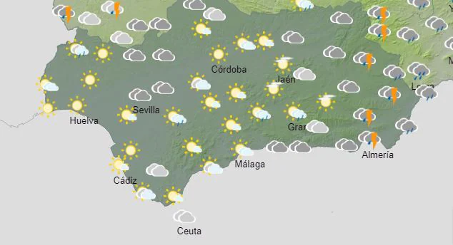 Mapa de tormentas en Andalucía