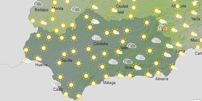 Mapa de Andalucía para el sábado a mediodía