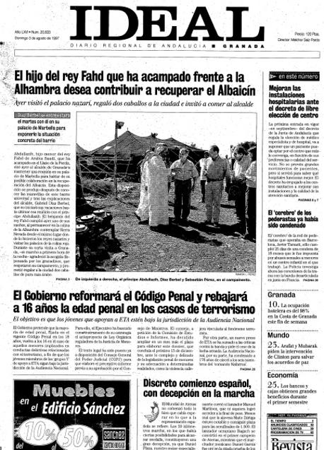 Imagen - Portada de IDEAL del 3 de agosto de 1997. 
