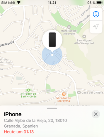 Geolocalización en la que aprece el teléfono móvil. 