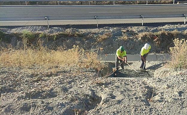 Trabajos en la mediana entre ambas calzadas en el nuevo tramo. 