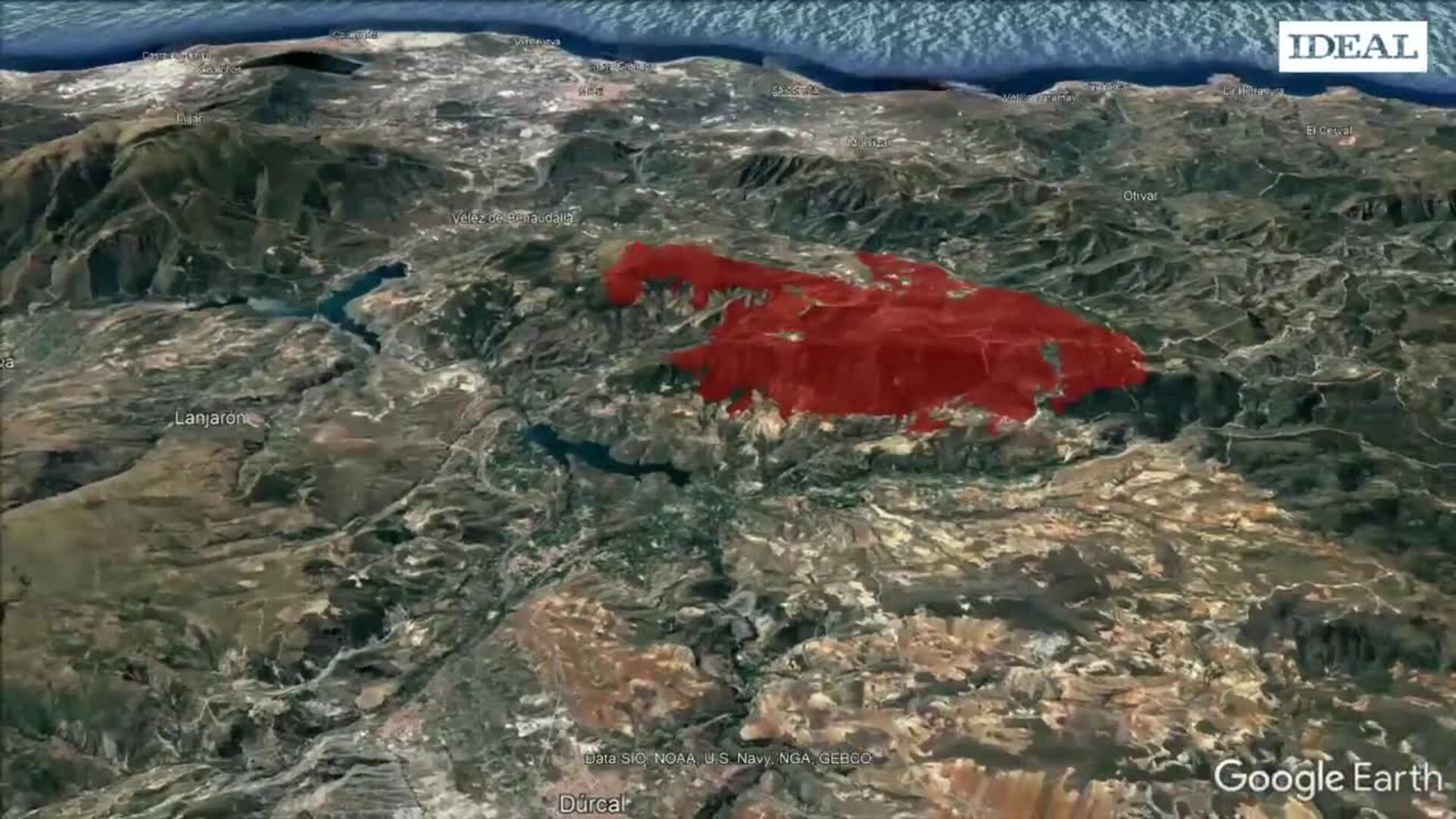 Mapa en 3D de la superficie afectada por el incendio de Los Guájares