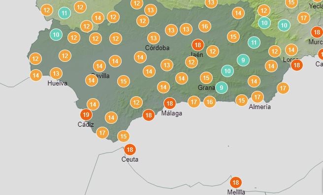Temepraturas en Andalucía para esta madrugada. 