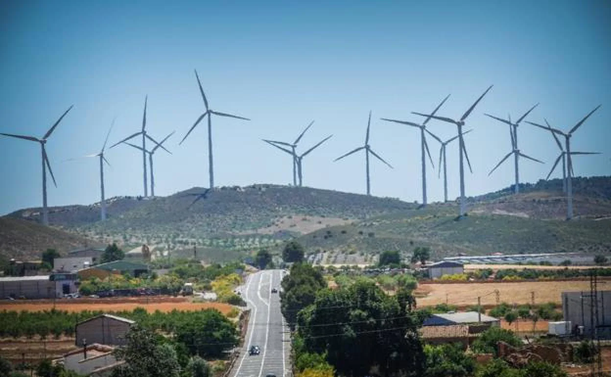 Molinos eólicos de uno de los parques que funciona ya en Caniles, en el límite entre Almería y Granada. 