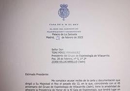 Parte de la carta de respuesta de la Casa Real.