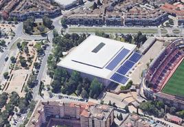 Recreación de las cubiertas del Palacio de Deportes con los paneles solares.