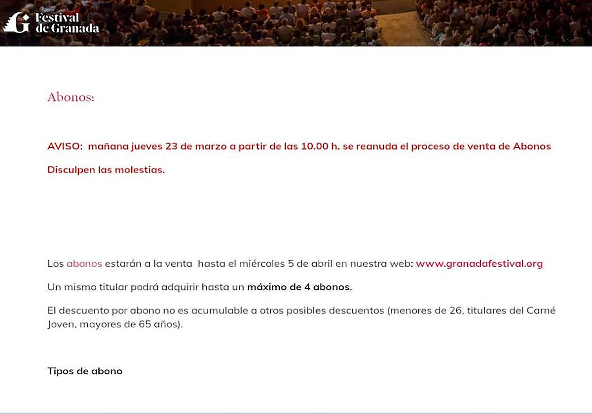 El Festival anuncia la reanudación de la puesta en marcha de sus abonos.