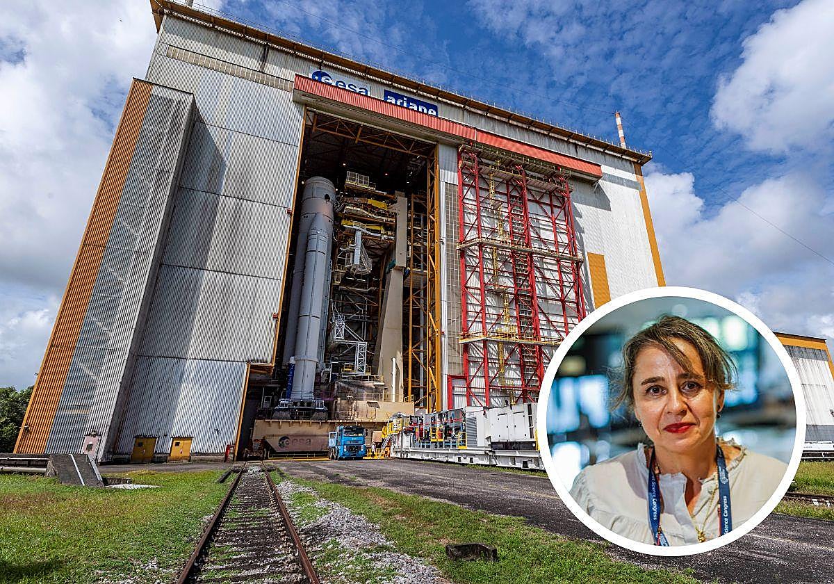 La nave Ariane 5, preparada en el puerto espacial de Kurú, en la Guayana Francesa; y Luisa M. Lara, investigadora del IAA.