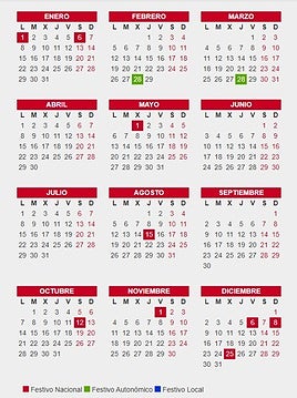Calendario de festivos para el 2024