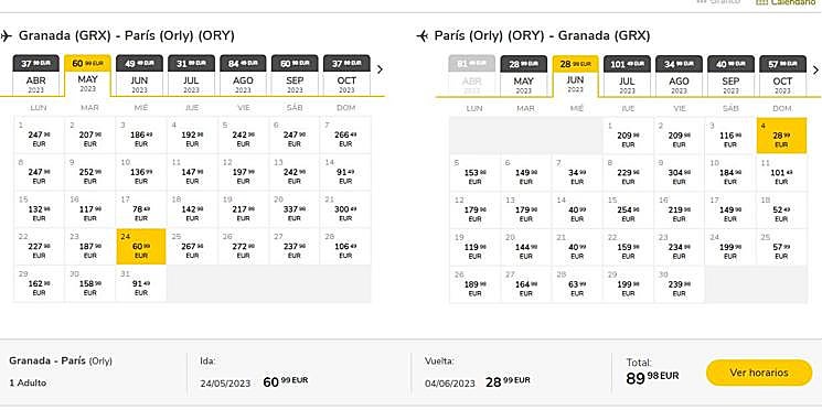 Vuelos Granada-París.